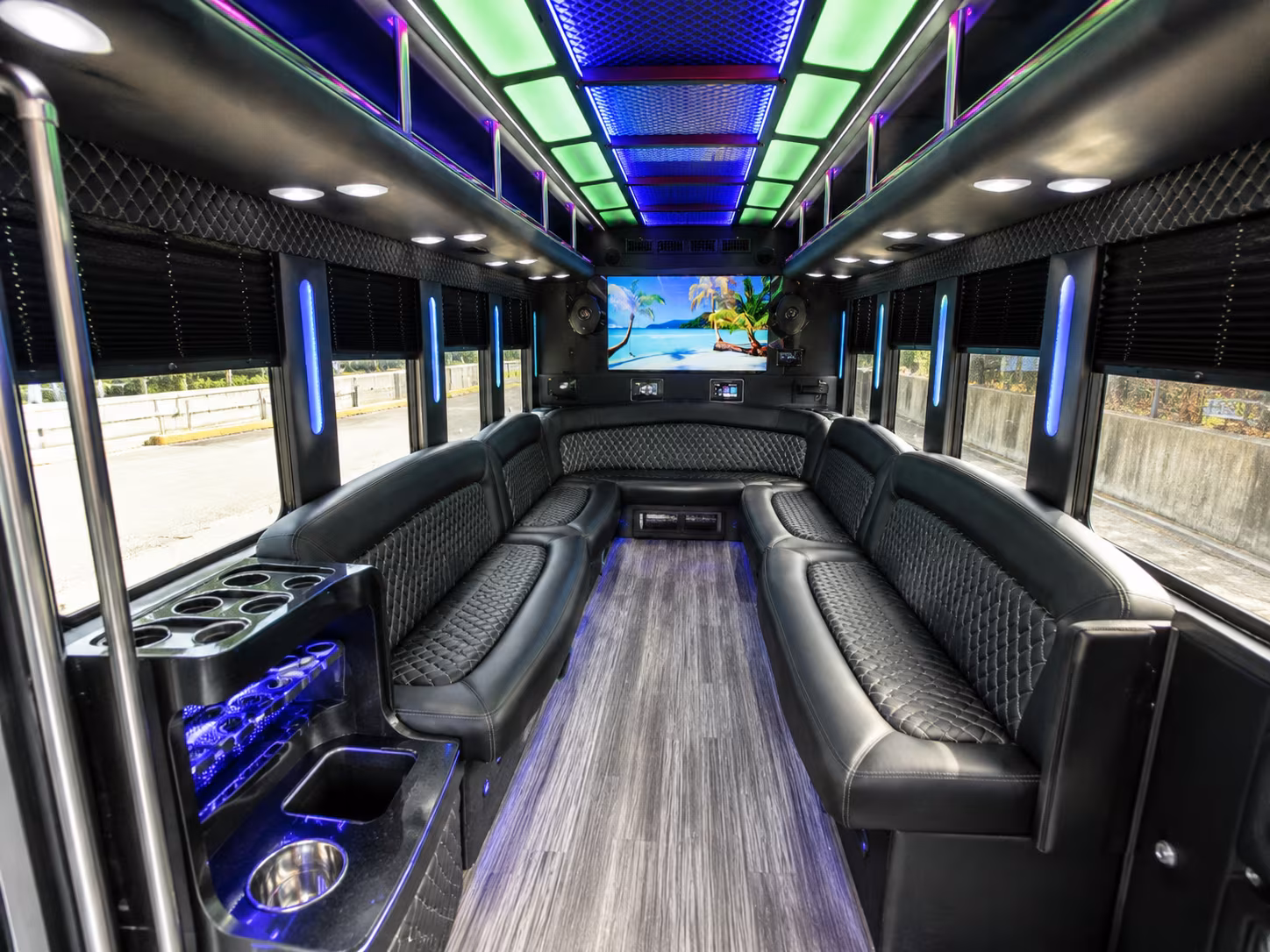 alpharetta 18 passenger party bus inside